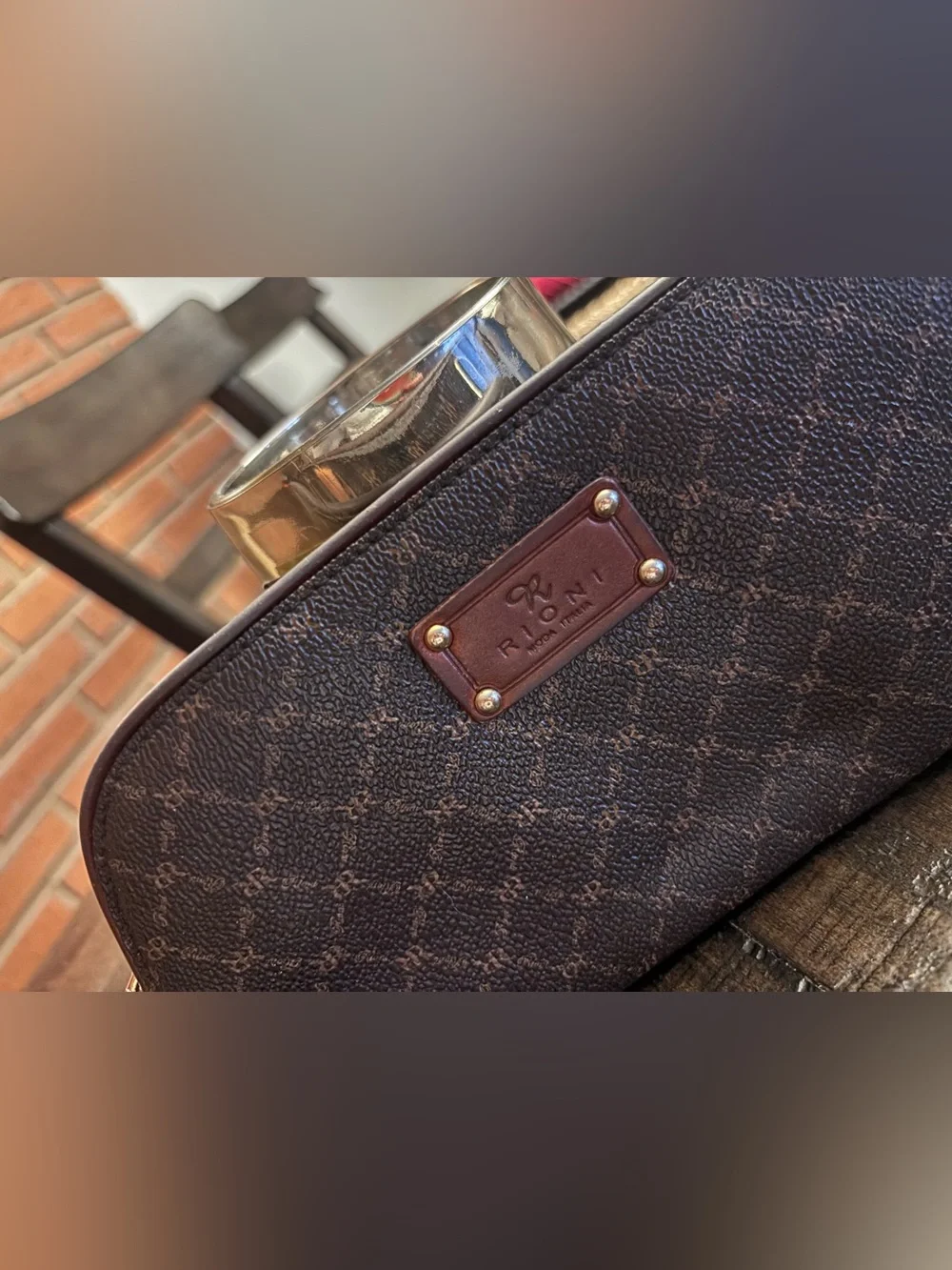 Rioni Dark Brown Monogram wristlet Bag